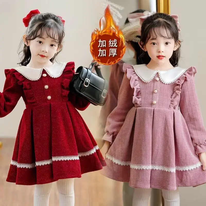 Winter Dress For Kids 1-6 Years old Birthday Long Sleeve Princess Formal Dresses For Baby Girl 3 4 5 6 7 8 Year