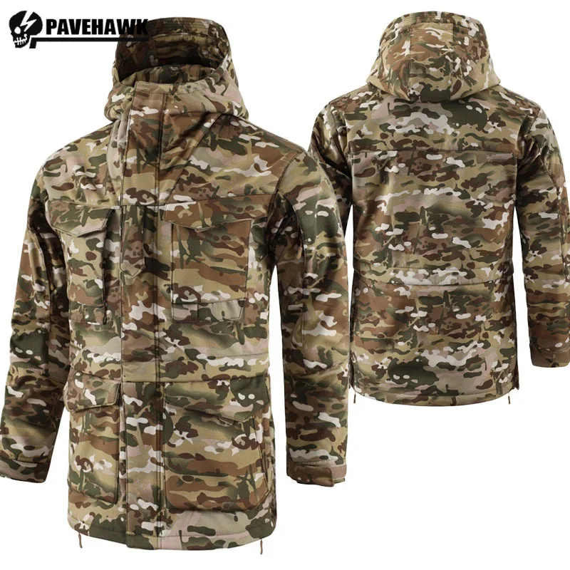 

Hiking Camouflage Hooded Windbreaker Mens Field Tactics Multiple Pockets Charge Jacket Outdoor Cycling Sports Trench Coats Thick