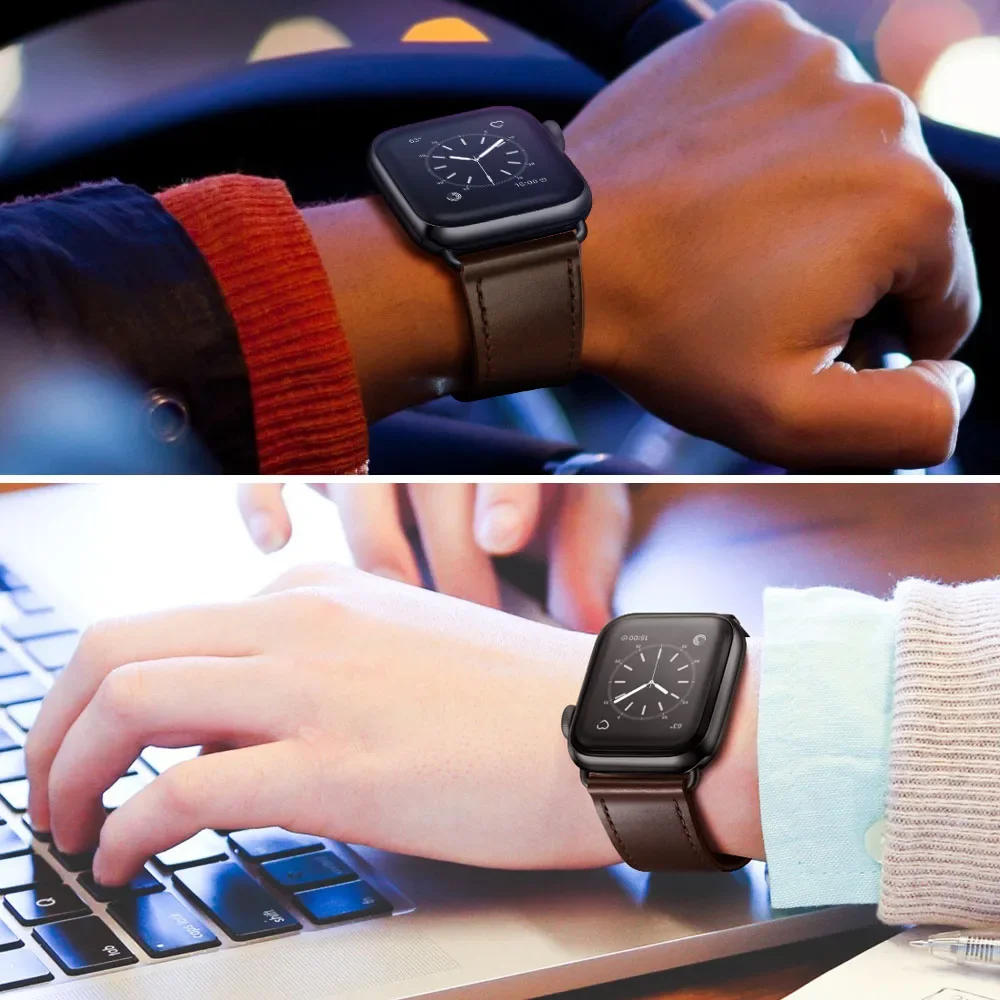Leather Strap For Apple Watch 46mm 45mm 44mm 42mm 41mm Exquisite Durable Band iwatch Ultra 3/2/1 49mm 11 10 9 8 7 6 5 4 SE Belt