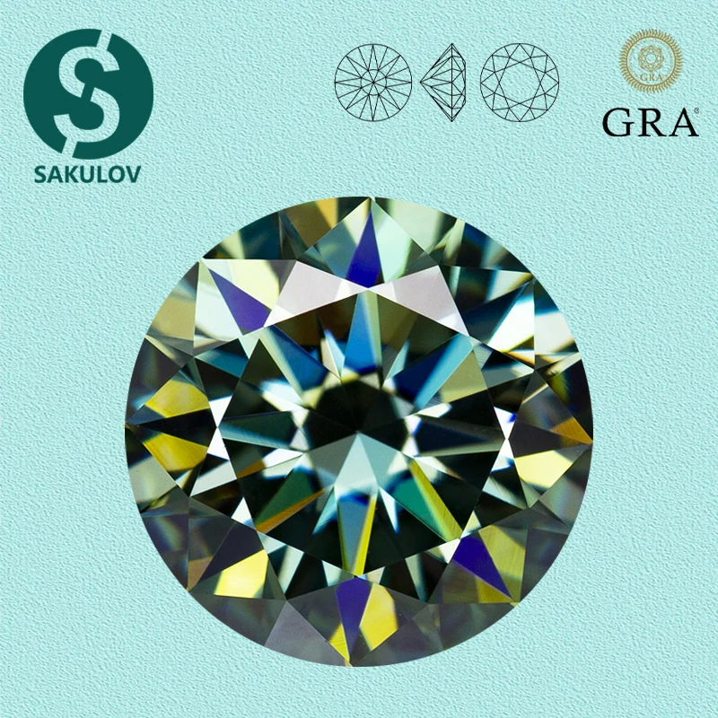 

Never Fade Peacock Blue Moissanite Stone 8 Hearts & Arrows Round Cut 1.0-3.0ct VVS1 Pass Diamond Tester with GRA Certificate