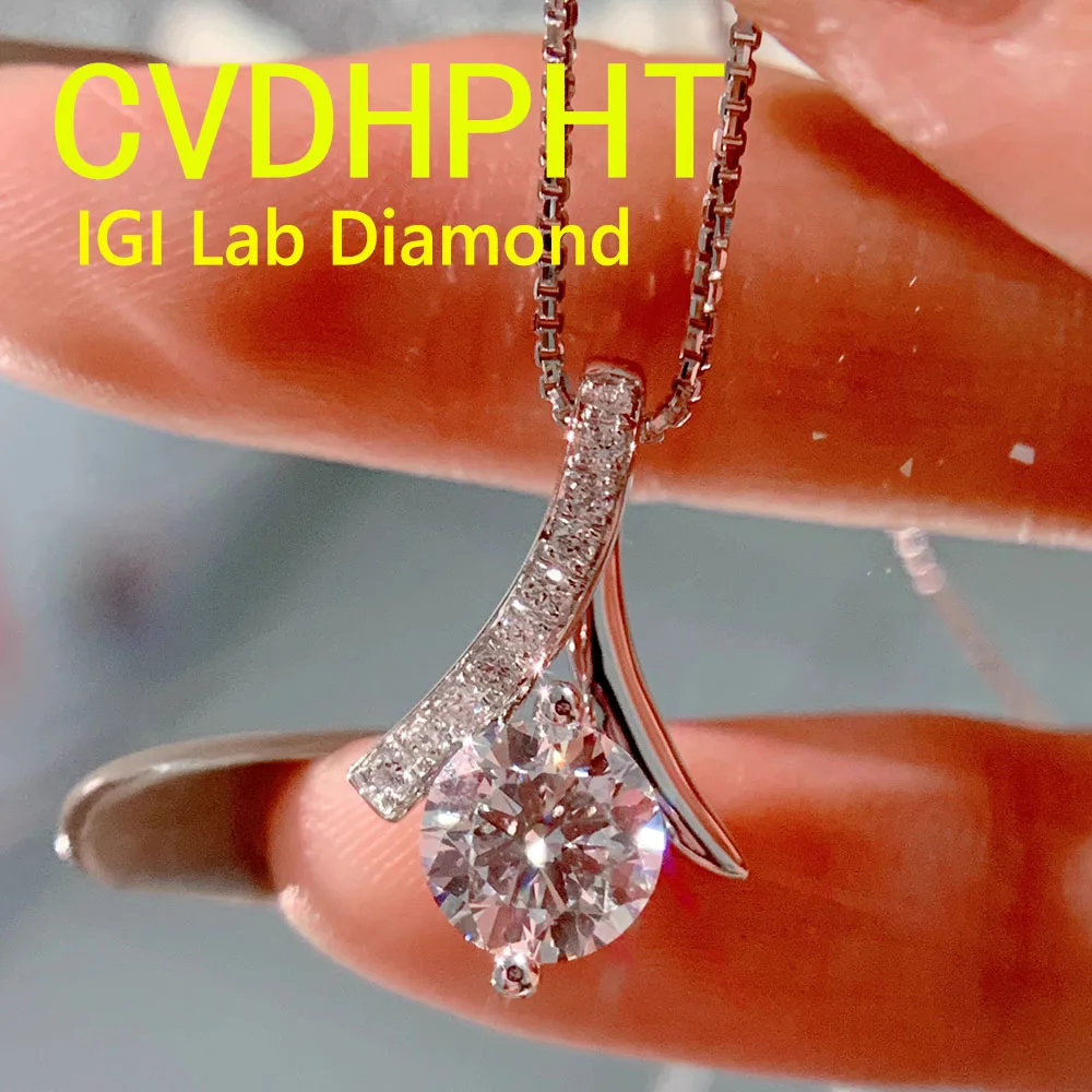 

Популярное ожерелье с бриллиантовой подвеской круглой огранки CVD HPHT, выращенное в лаборатории, белое золото 14 карат, свадебное ожерелье с бриллиантами, подарок