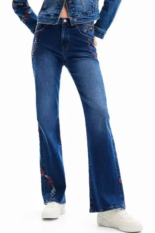 Foreign trade original single Spanish new print embroidery straight leg women jeans fashion hot selling women\'s pants