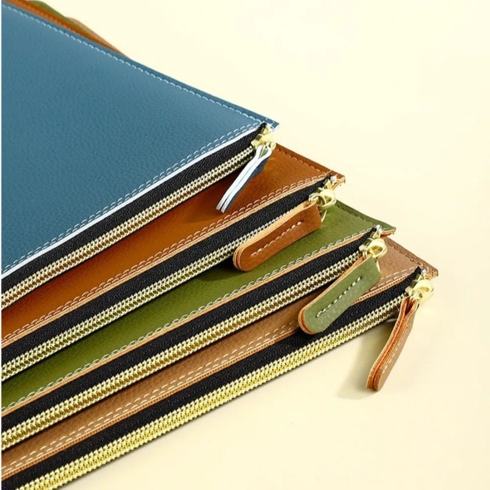 PU Leather A4 File Folder Zipper Bag Large Capacity Business Briefcase Waterproof High-grade File Storage Clip Conference