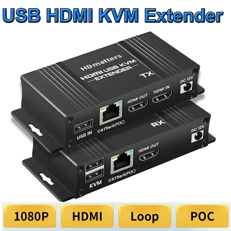 

USB HDMI KVM extender splitter over Ethernet 1080P 4K 60Hz Extender HDMI USB KVM Extender splitter HDMI Loop for Mouse Keyboard