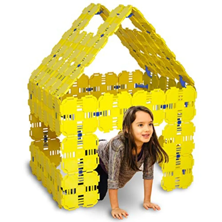 Kit de construction de Fort de luxe jaune, ensemble de jeu polyvalent d'intérieur et d'extérieur pour âges de 5 à 12 ans, jouet éducatif STEM pour château de construction