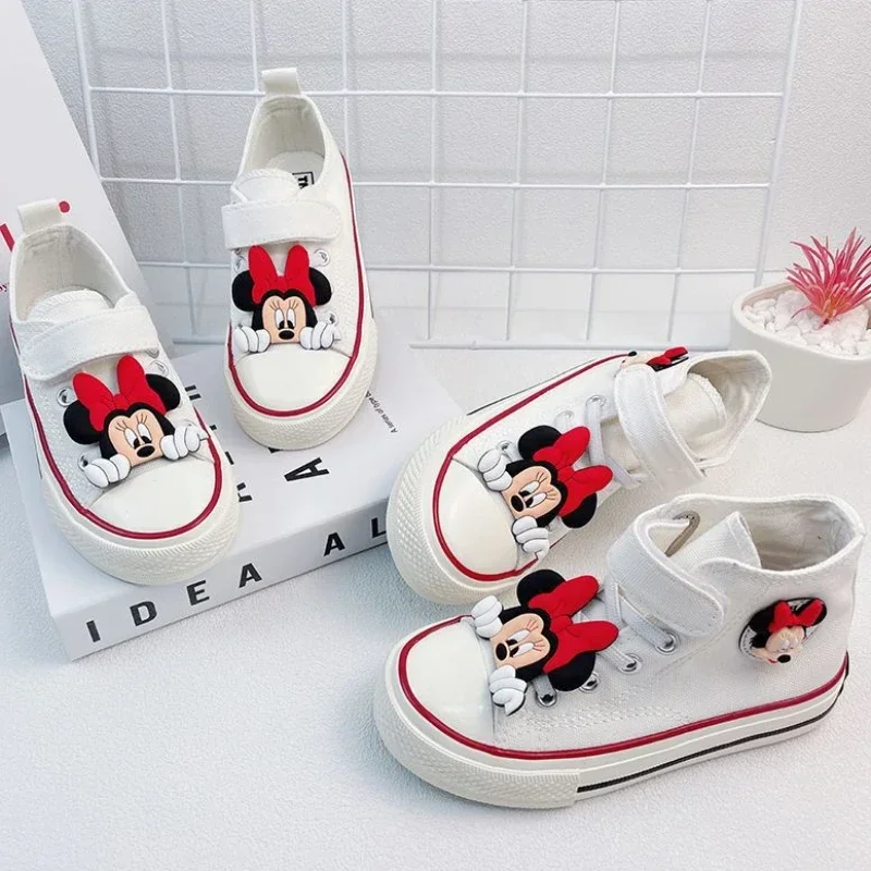 Disney Children\'s Shoes Fashion Mickey Mouse Student Shoes Girls Anti-slip Outdoor Shoes Canvas Shoes Kids Sport Shoes Size26-37