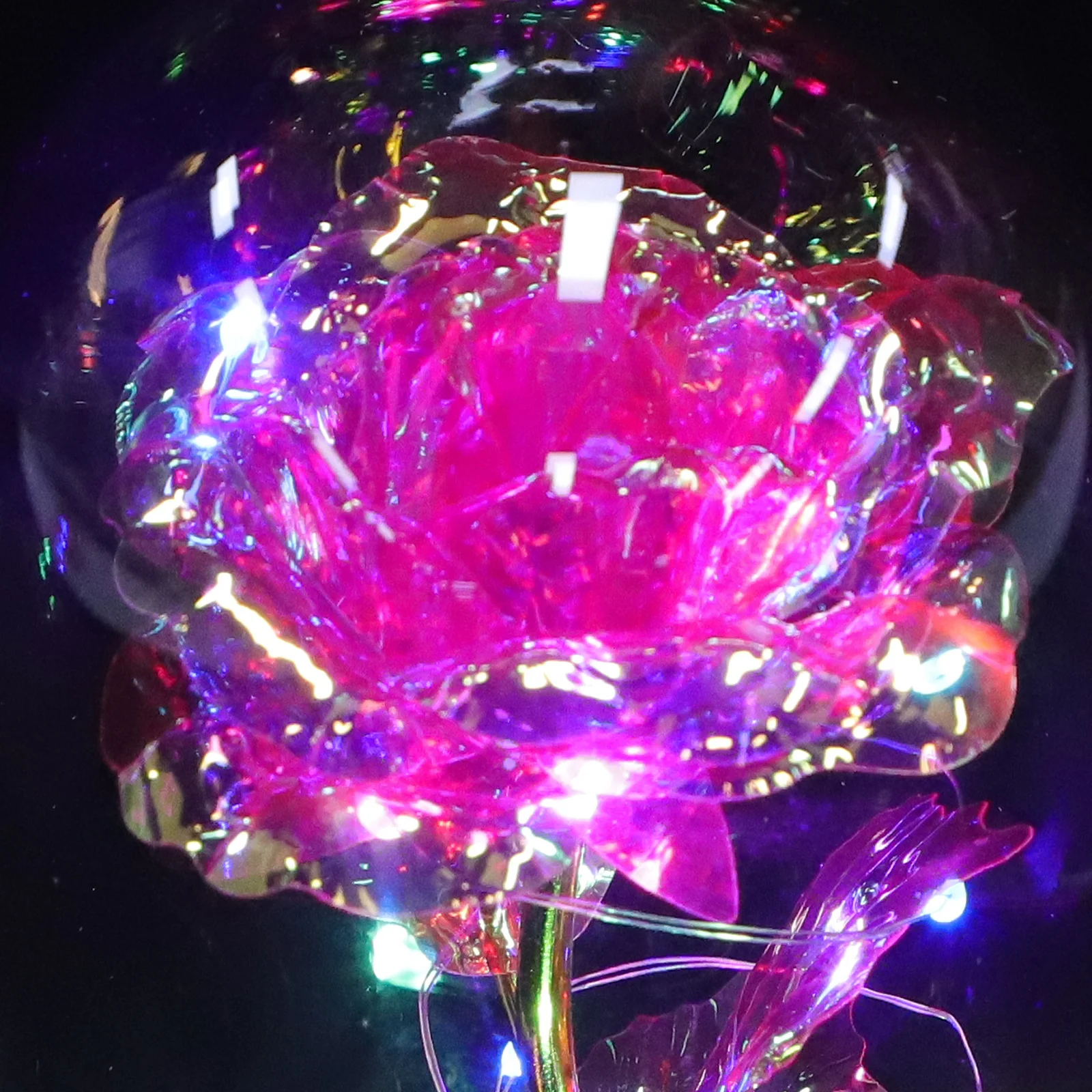 

Rose Lamp in Clear Glass Dome on Wooden Base - Romantic Powered Flower Light for Party Home Decor Gift