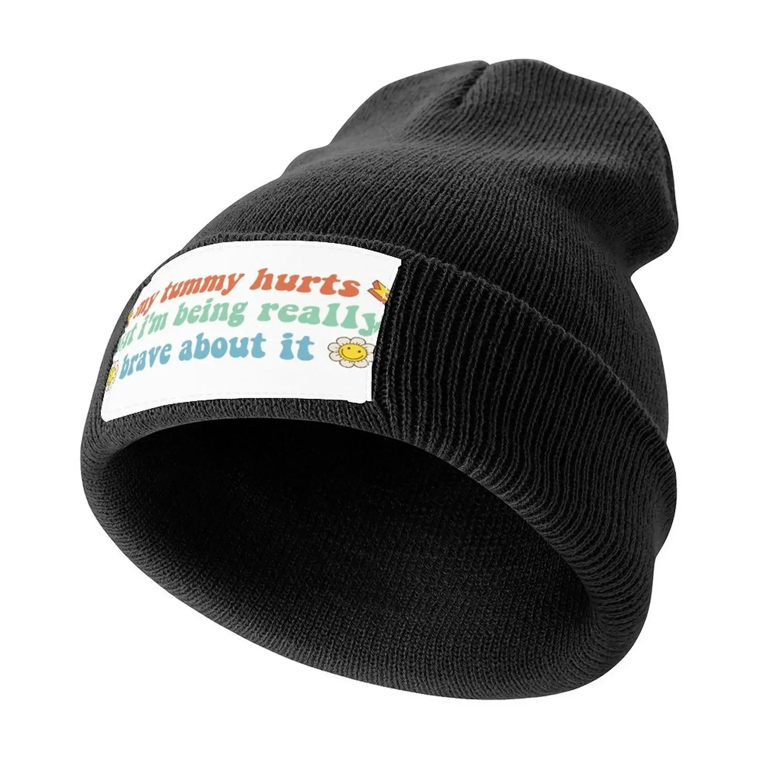 

My Tummy Hurts But I'm Being Really Brave About It Funny Sarcastic Retro Groovy Quote Knitted Cap Sunhat Men Women's