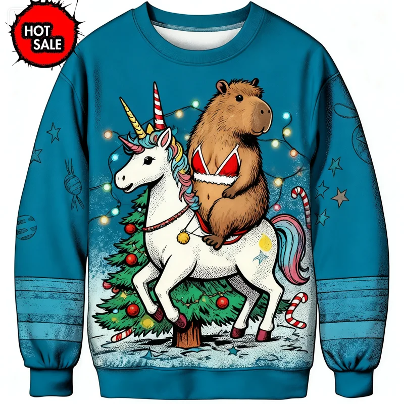 سوبر كول كابيبارا طباعة ثلاثية الأبعاد سترة عيد الميلاد القبيحة طويلة الأكمام البلوفرات رجل امرأة عيد الميلاد سترة ملابس الشارع الشهير #5