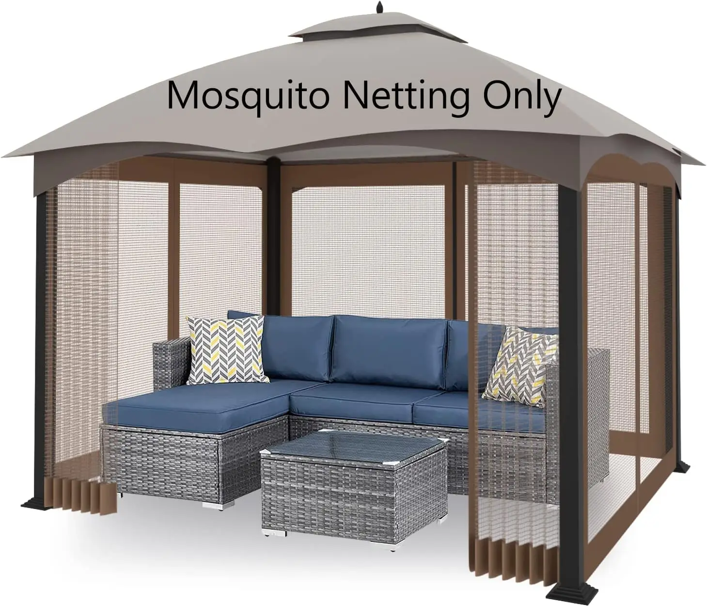 

10'x12' Gazebo Replacement Mosquito Netting with Zipper, 4-Panel Patio Screen Walls in Brown