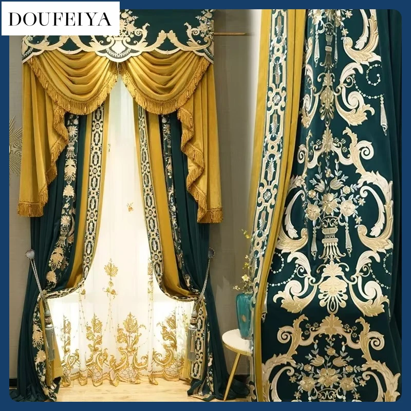 

European Embroidery Lace Velvet Curtains for Living Room Luxury Bedroom Blackout Dining Elegant White Tulle Lace Wedding Valance