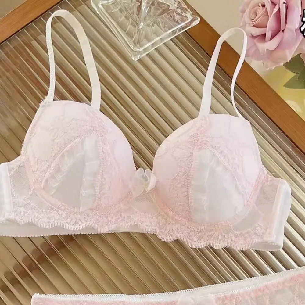 Lace Bra Set Women Sweet Lingerie Wireless Thin Cup Summer Push Up Support Comfort Non Steel Ring No Empty Cup Underwear 32-38AB