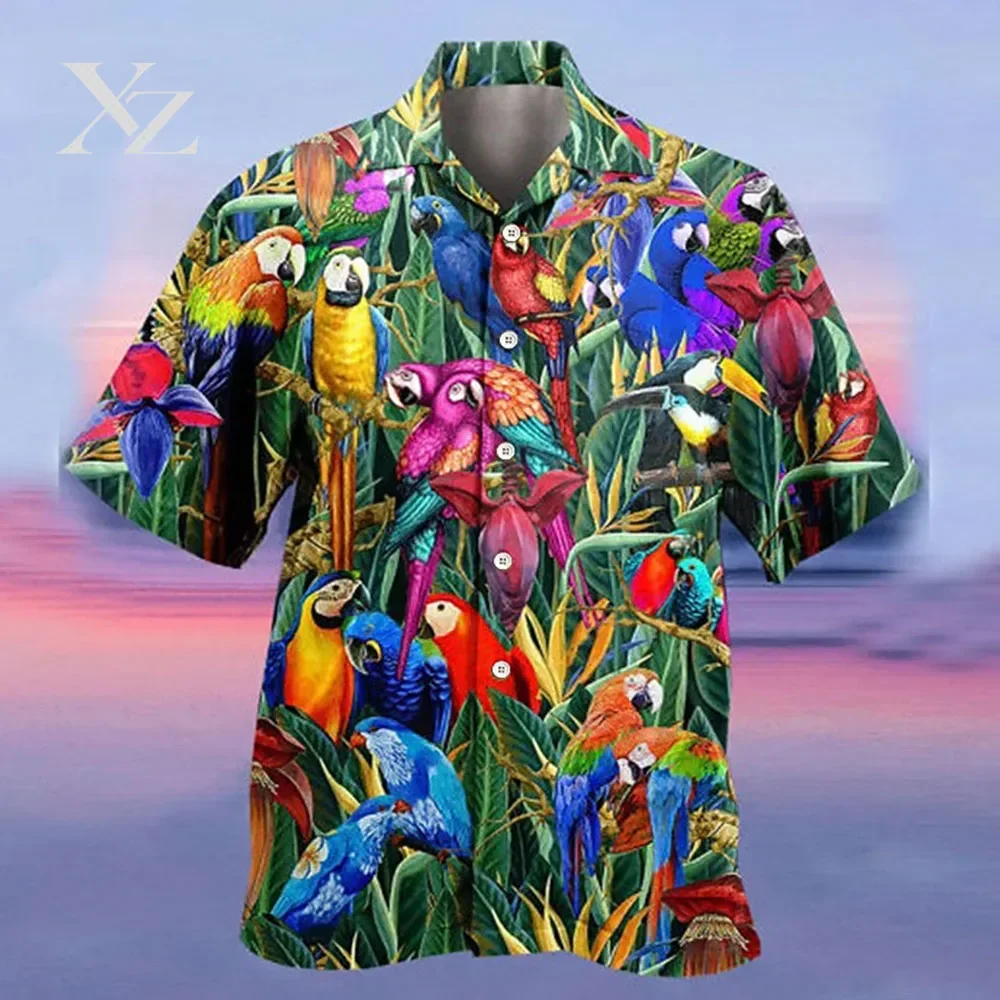 Parrot Bird 3d Print Shirts Men Women Fashion Summer Hawaiian Shirt Short Sleeve Animal Beach Shirt Vocation Blouse Men Clothing
