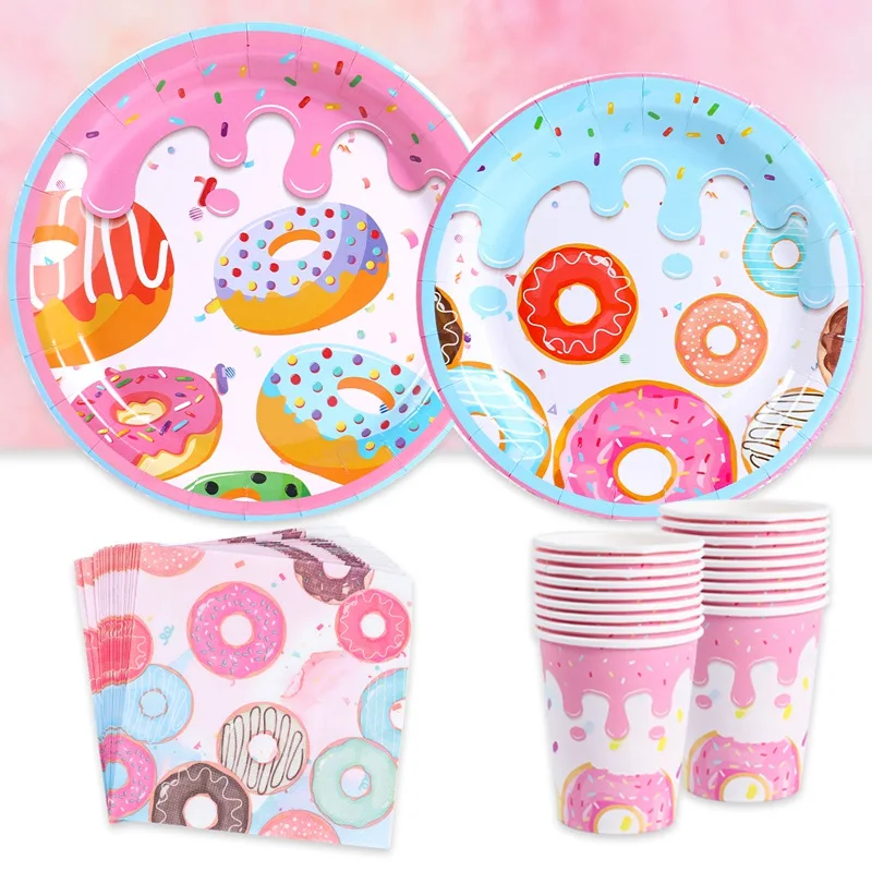 Donut Theme Disposable Tableware Stand Holder Donut Birthday Party Decorations Kids Baby Shower Wedding Birthday Party Supplies