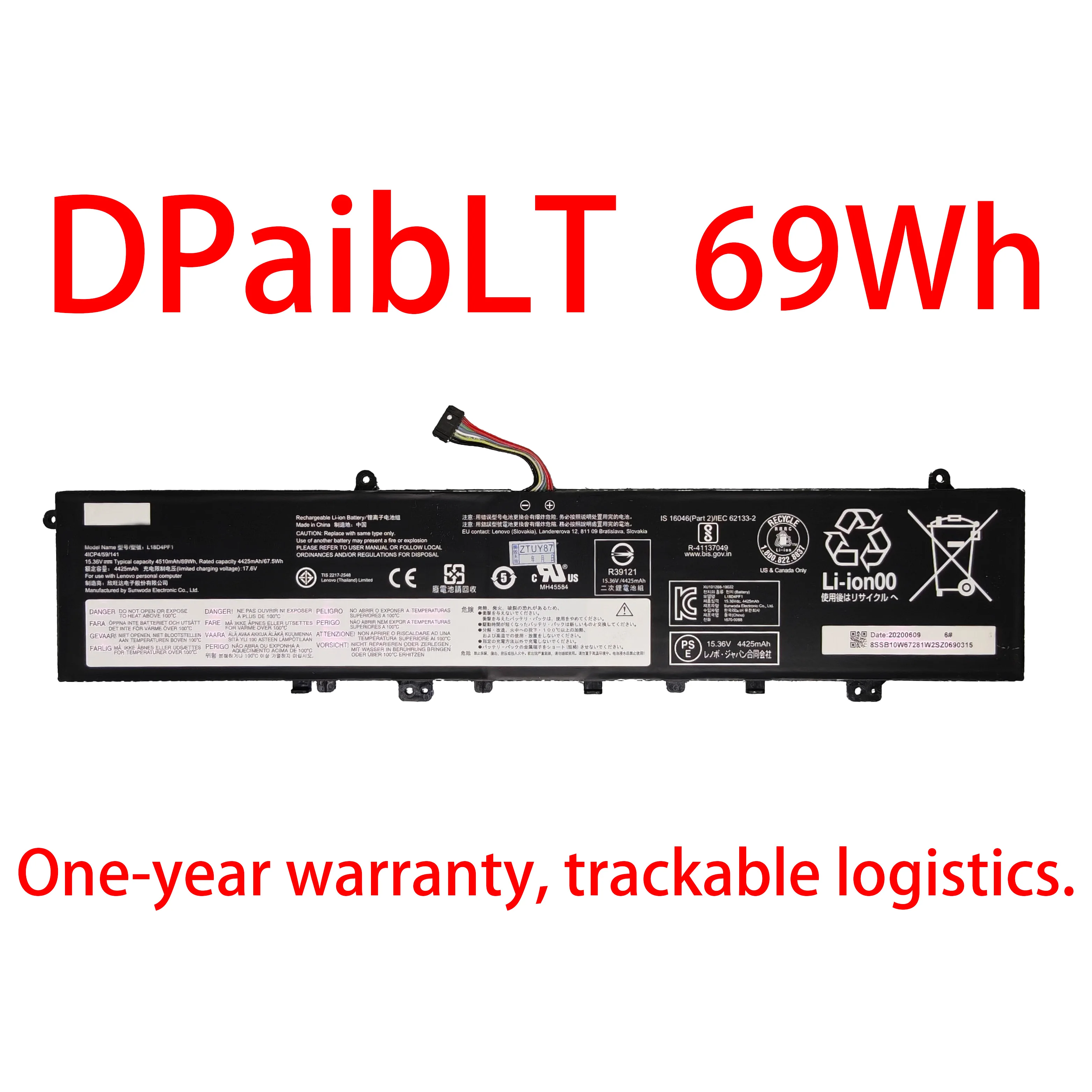 

Аккумулятор для ноутбука DPaibLT 15.36V 69Wh L18D4PF1 L18M4PF1 для Lenovo Yoga S740-15IRH, Yoga C940-15IRH, серии S740-15irh