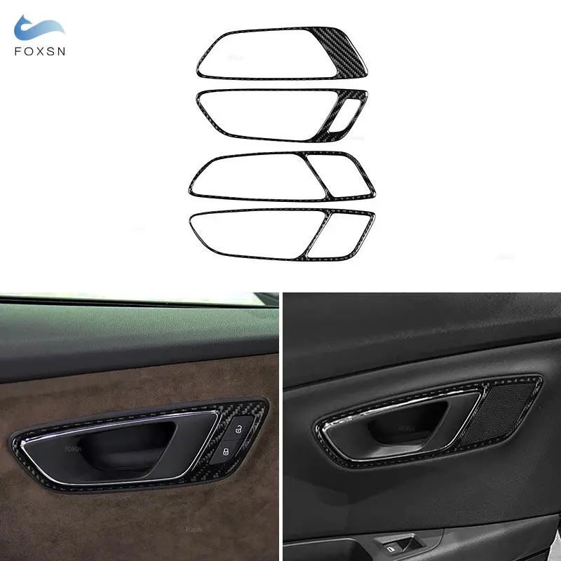 

For Seat Leon 2013 2014 2015 2016 2017 2018 2019 2020 LHD RHD Car Inner Door Handle Cover 4pcs Soft Carbon Fiber Trim Decal