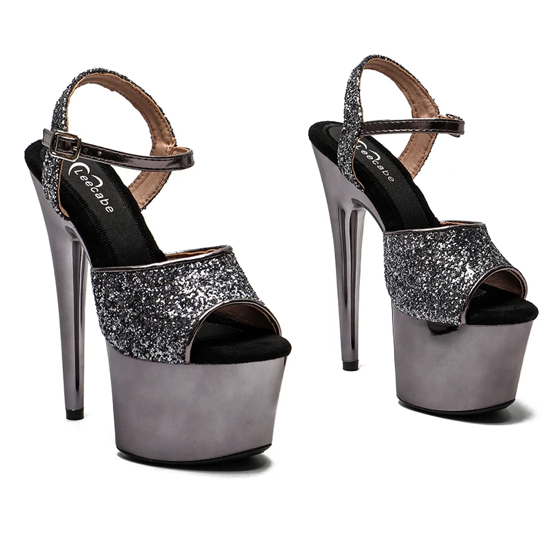 Leecabe   17cm/7inches  Glitter Upper electroplate Platform high heel sexy model sandals shoes pole dance shoes