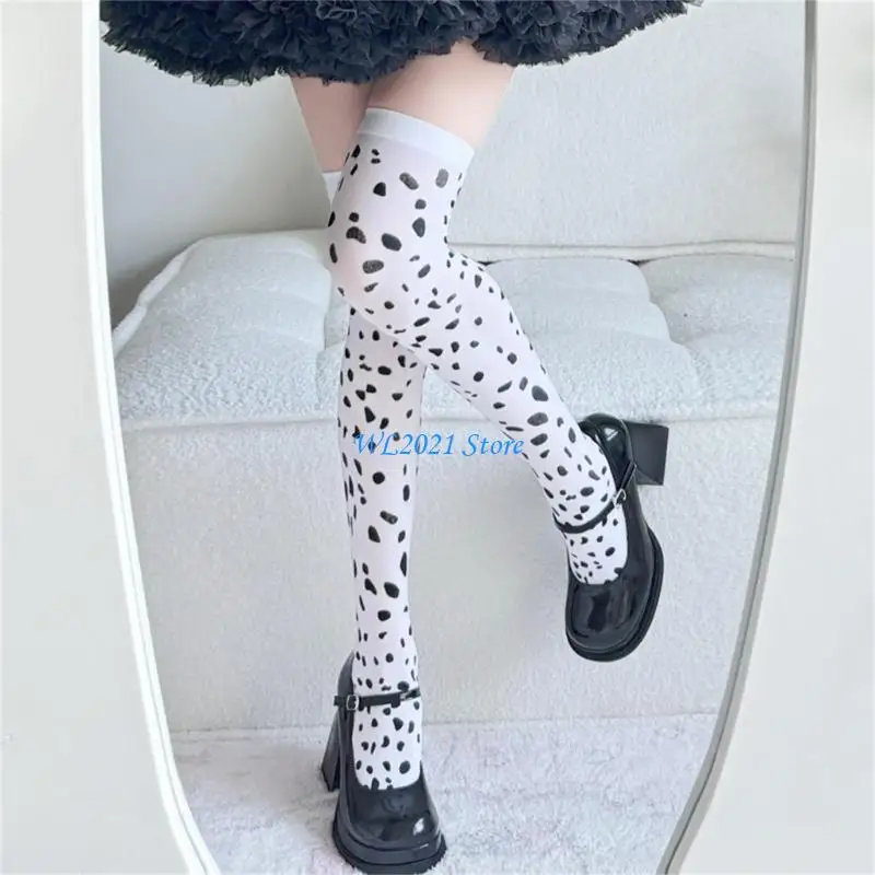 

G5GC Dot Design Thin Stretch Over Knee Socks Lightweight Summer Wear Elastic Nylon Thigh High Stockings For Ladies
