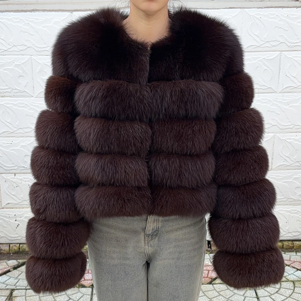 QUEENTINA manteau de fourrure de renard manches longues réel hiver femmes marron 2025 cuir et peau vêtements naturel nouveau en manteaux et vestes