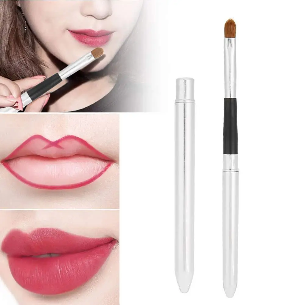 Profissional Silicone Lip Brush, cabeça redonda portátil, mini corretivo, Smudge Brush com tampa, Makeup Brush, Upgrade