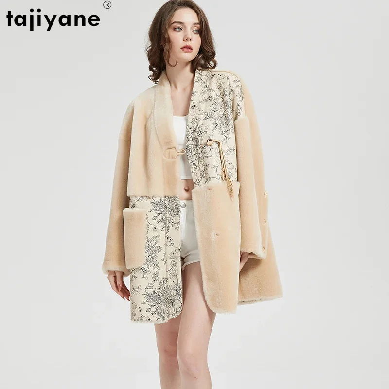 

Tajiyane Chinese Style Natural Sheep Fur Jackets for Women 2023 Winter Real Fur Coat Womens Clothing Mid-length Loose Fur Coats