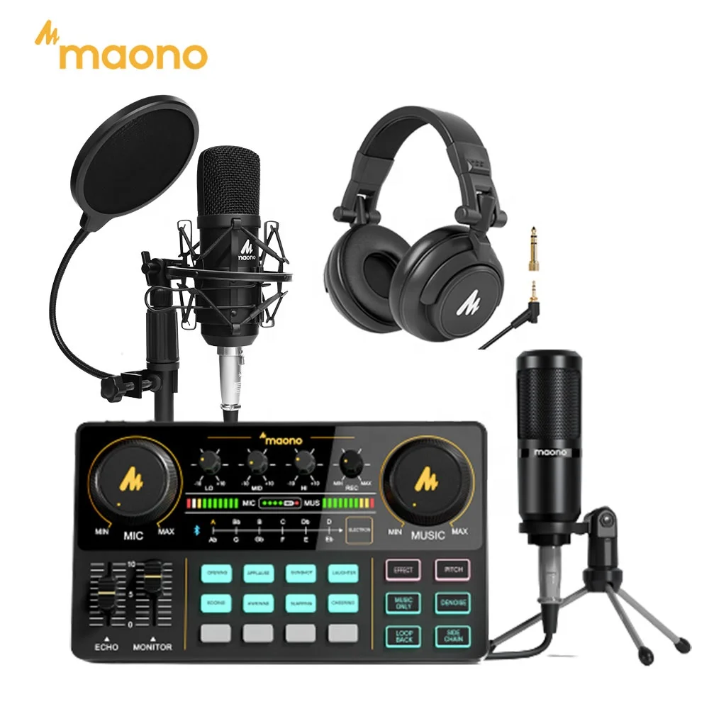 

MANOCASTER Live Sound Card Audio Interface Audio Mixer with Condenser Microphone Podcasting Live Streaming External Sound Cards