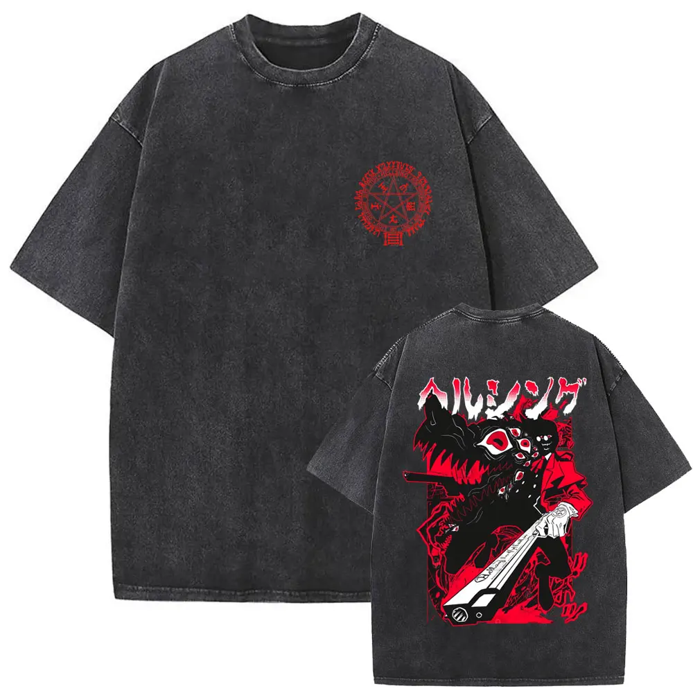 

Anime Hellsing T-shirt Abraham Van Helsing Vampire Alucard Vintage Washed T-shirts Men Women Casual O-collar Oversized T Shirts