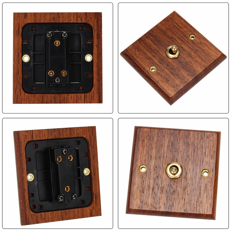 86 Type Solid Wood Panel Switch Wall Light Retro Brass Toggle Switch Wood Grain Electrical Switch Socket