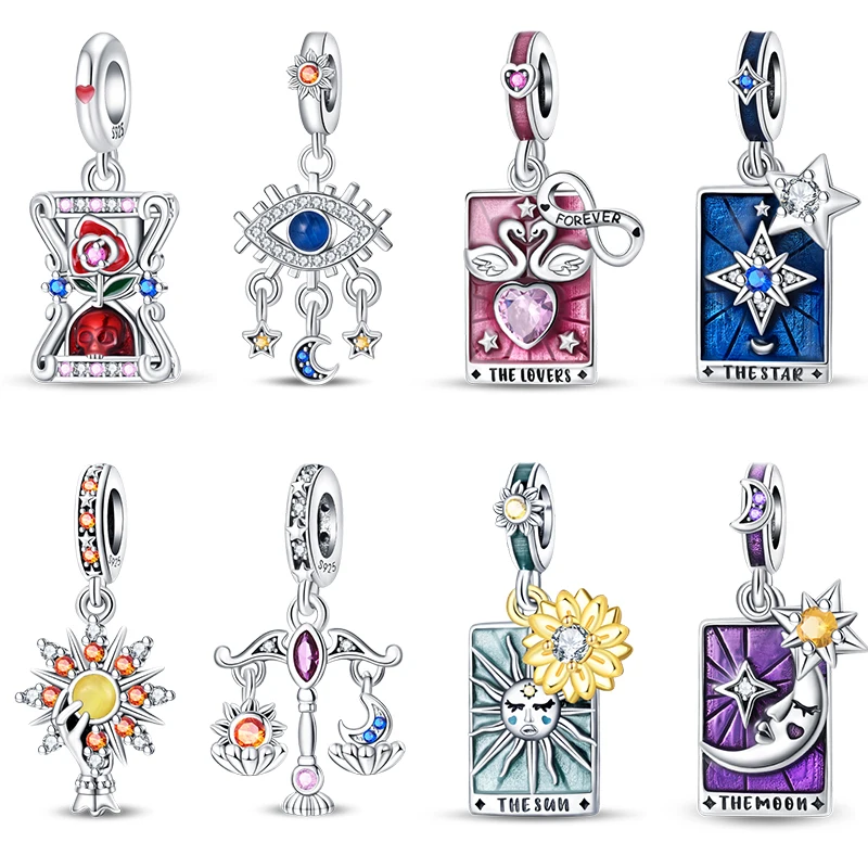 Classic 925 Sterling Silver Sun Moon Star Tarot Pendants Time Hourglass Charms Beads Fit Pandora Original Bracelets DIY Jewelry