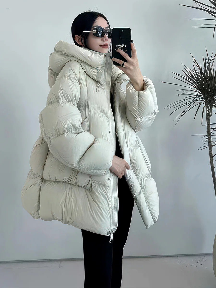 

Women's Thiened Du down Puffer Jaet Hooded Coat Warm Casual Loose Fit Long Sve Mid-Length Zipper Closure Outerwear