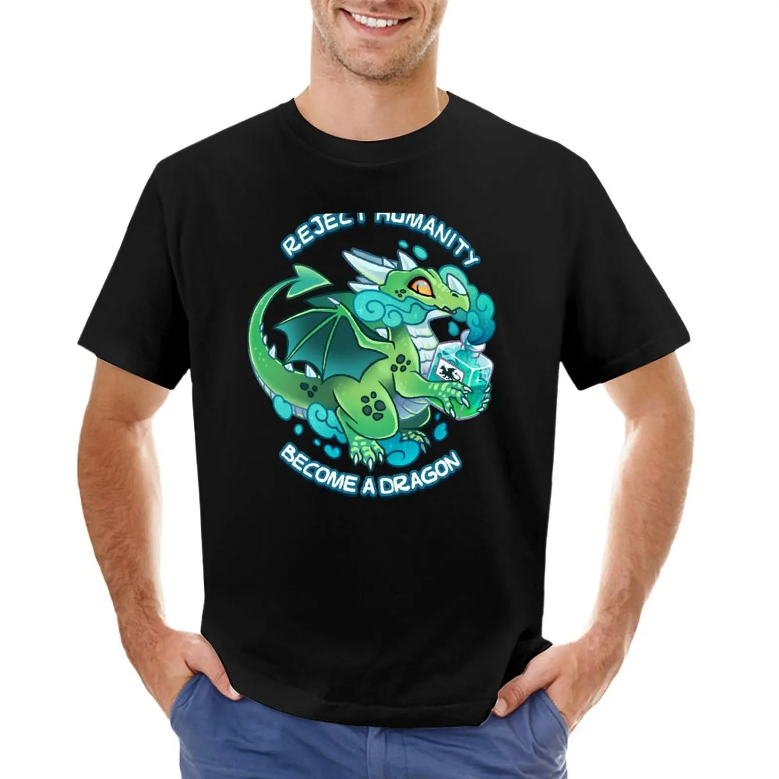 

Reject humanity, Become a DRAGON! T-shirt Blouse graphics sweat oversized black t shirts for men