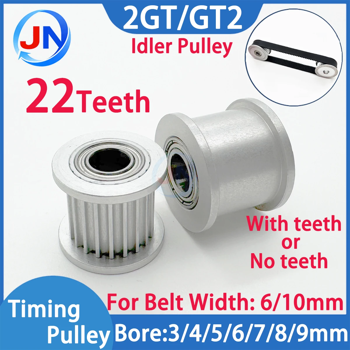 Poulie de guidage synchrone 22 dents 2MGT GT2, alésage 3, 4, 5, 8, 9 mm, largeur 6/10 mm, pièces pour imprimante 3D