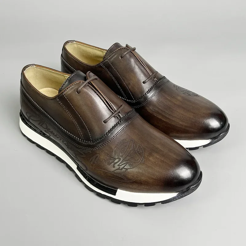 CLAIAMI Retro Koe Lederen Luxe Mannen Schoenen Casual Sport Lace-up Zakelijke Schoenen voor Mannen Designer Mannen Sneakers Zapatos de Hombre