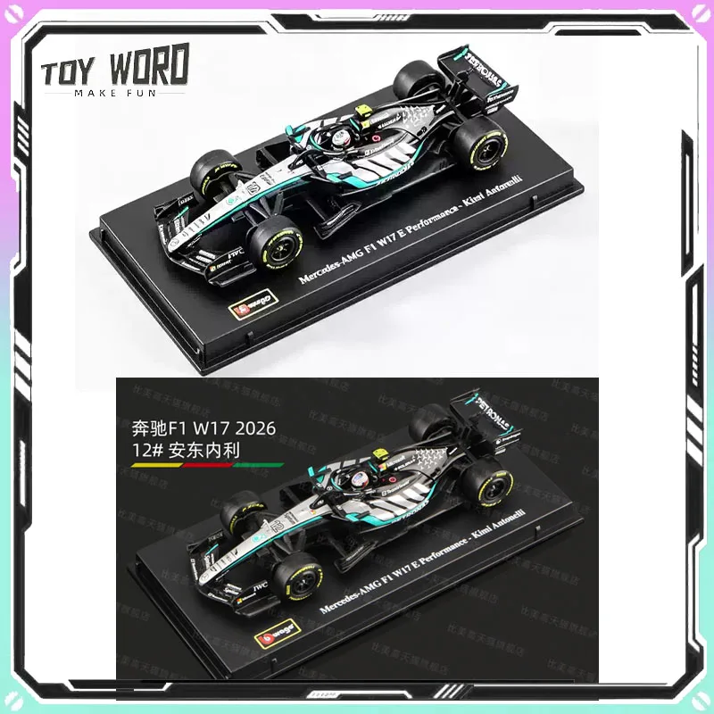 modele-de-voiture-de-course-de-formule-mercedes-w17-1-43-burago-f1-neuf-2026-marchandise-antonelli-russell-jouet-ornement-objet-de-collection
