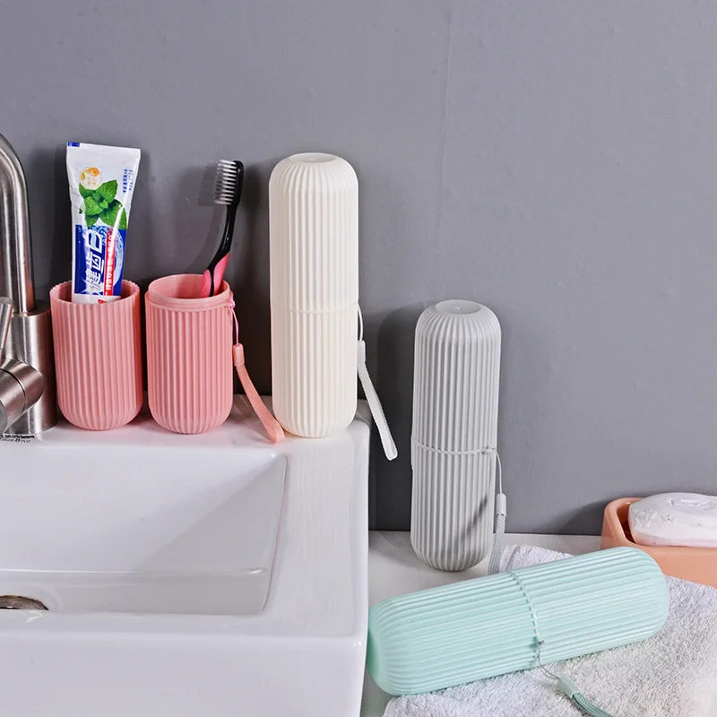 Vertical Stripe Cup Set Creative Simple Toothbrush Cup Toothpaste Organiser Travel Toothbrush Case Portable Mouthwash Cups