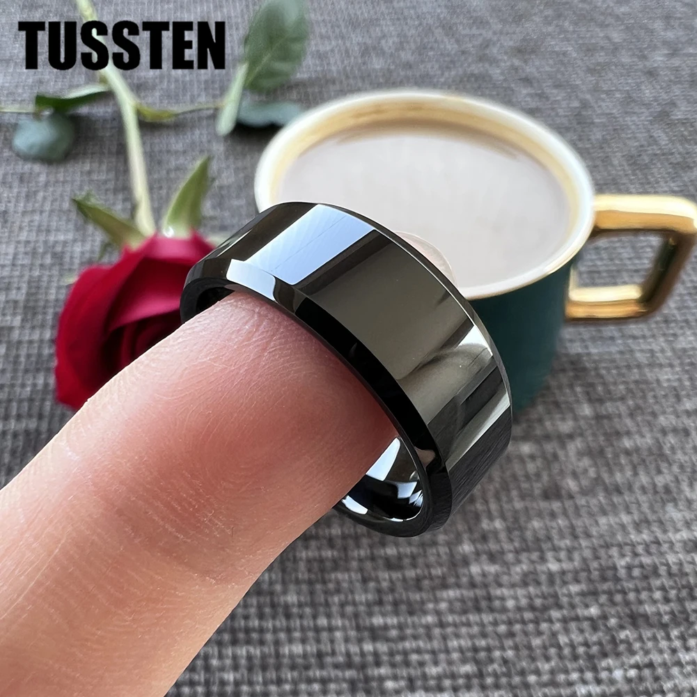 TUSSTEN 6/8MM Men Women Tungsten Engagement Wedding Band Ring High Polished Beveled Finish Comfortable Fit