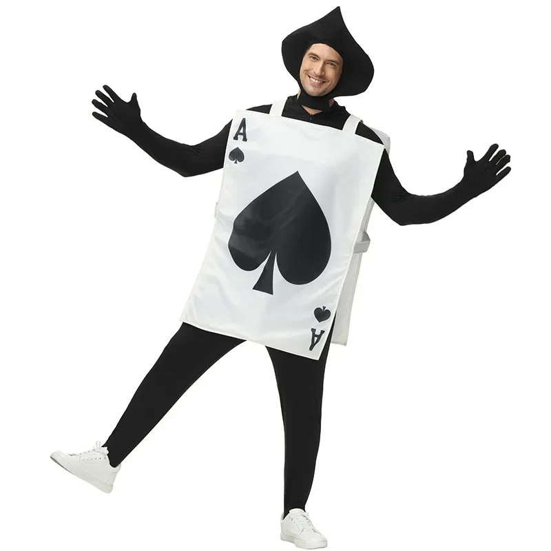 スペードとハートのエースポーカーカードコスチューム-子供と大人用-ハロウィン仮装-チュニックと帽子付き-カーニバルに最適