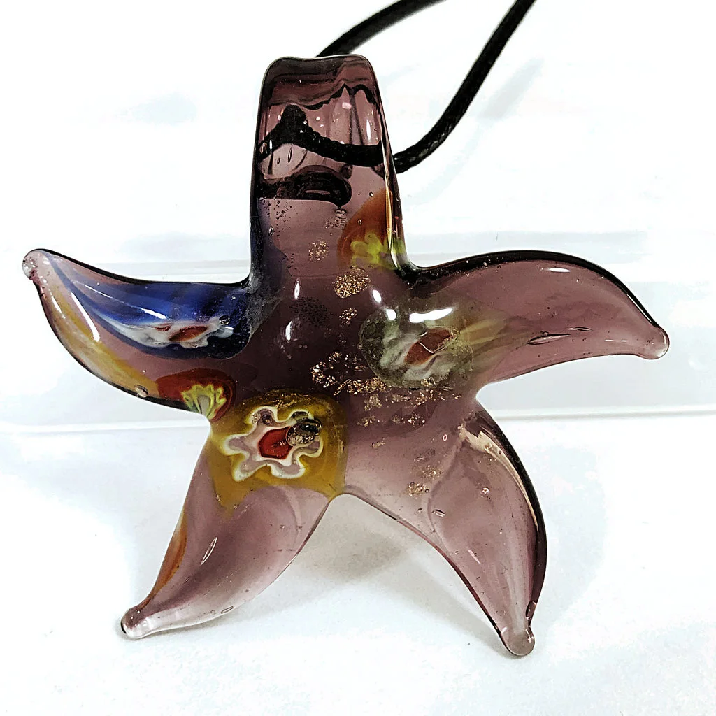 1PCS Retro Murano Lampwork Spiral Creative Painted Art Starfish Inner Flower Pendant Necklace For Women Blue Chinese Style GIft