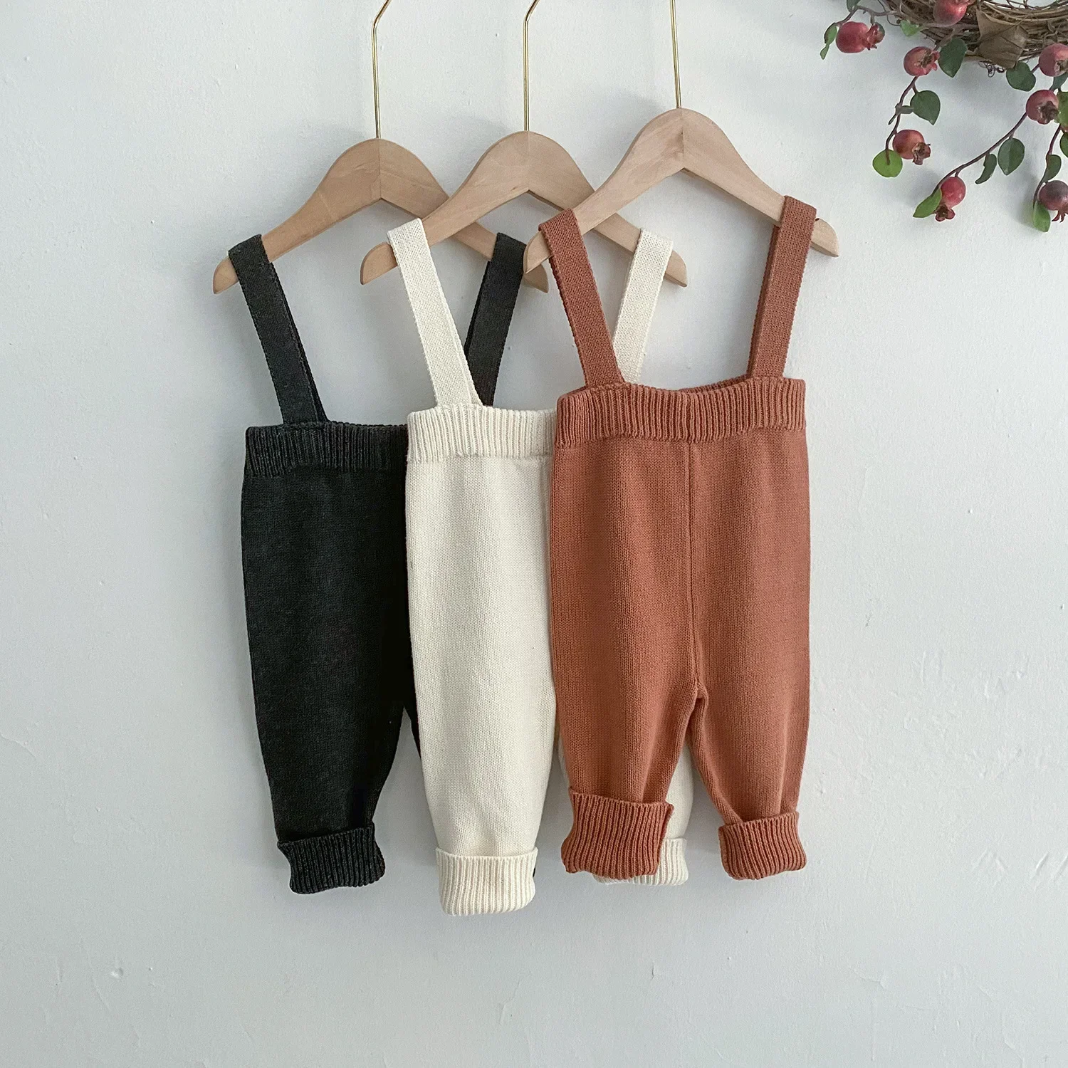 Baby Knitted Strap Pants Autumn Baby Boys Pants Suspender Tight Pants Cotton Baby Girl Pants 0-3T Kids Trousers