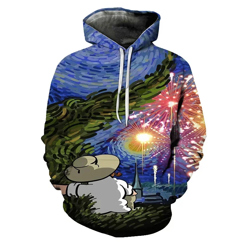 

Harajuku Van Gogh Oil Painting Starry Night 3D Print Hoodie Women/Men fashion hip-hop pop Sweatshirt 2021 mens hoodies