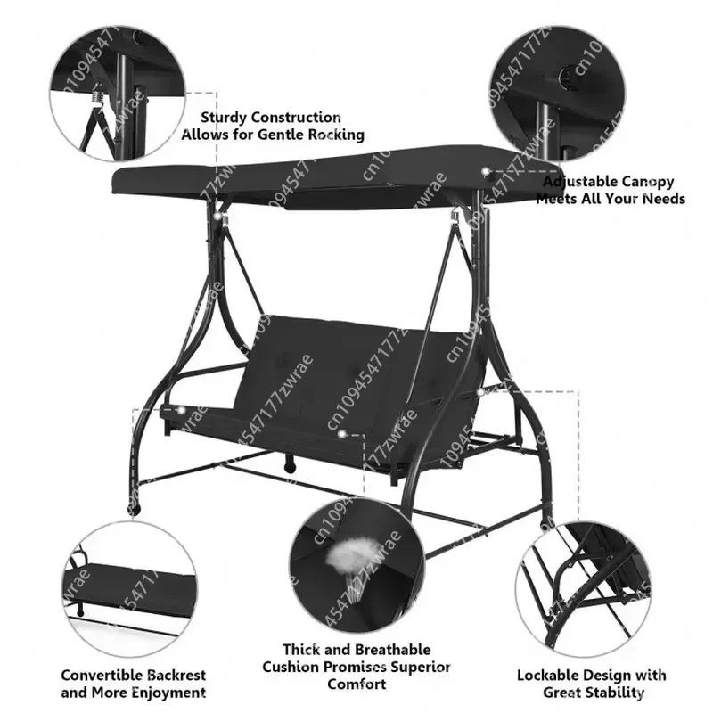 Adjustable Tilt Canopy Outdoor Swing Hammock with 3 Seats Patio Furniture Product