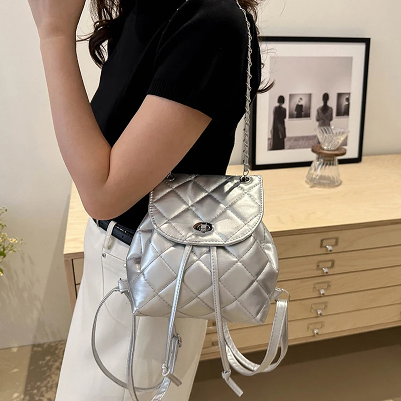 Niche Design Diamond-Centric Backpack for Women; 2025 Summer Fashion Chain Bag