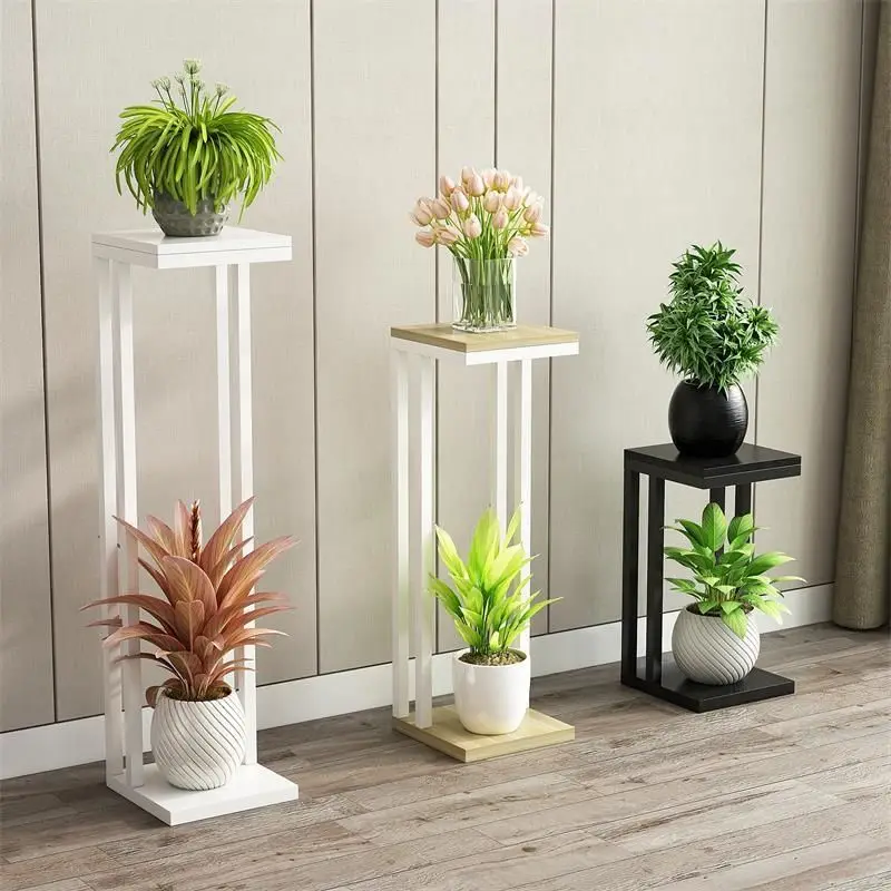 Simple Modern Plant Stand Iron Floor Stand for Flowers Double Layer Structure Flower Holder Thickened Steel Pipe Rack for Plant