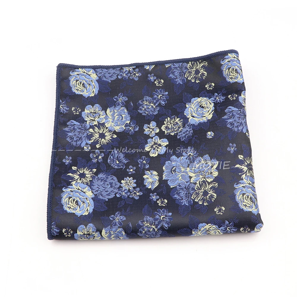 New Casual Polyester Paisley Handkerchief Blue Floral Pocket Square Hankies For Men's Daily Wear Business Party Accessories Gift