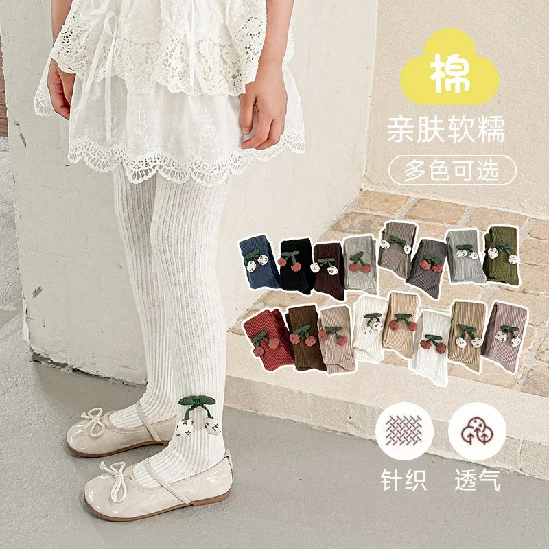 

Girls' pantyhose combed cherry spring and autumn thin children's pantyhose