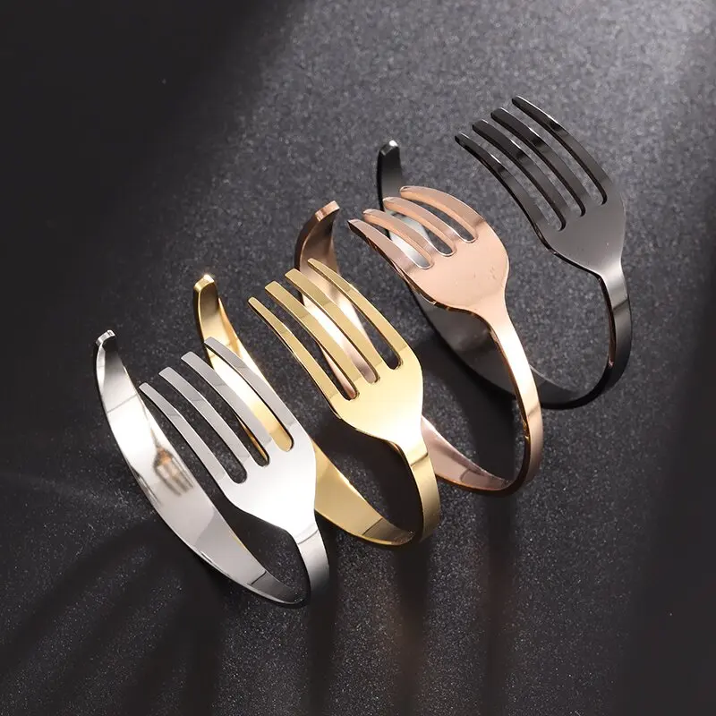 Fashion Creative Design Stainless Steel Curved Cutlery Fork Sleeve Bracelet Men\\\\\\\'s Ladies Personality Leisure Jewelry Gift