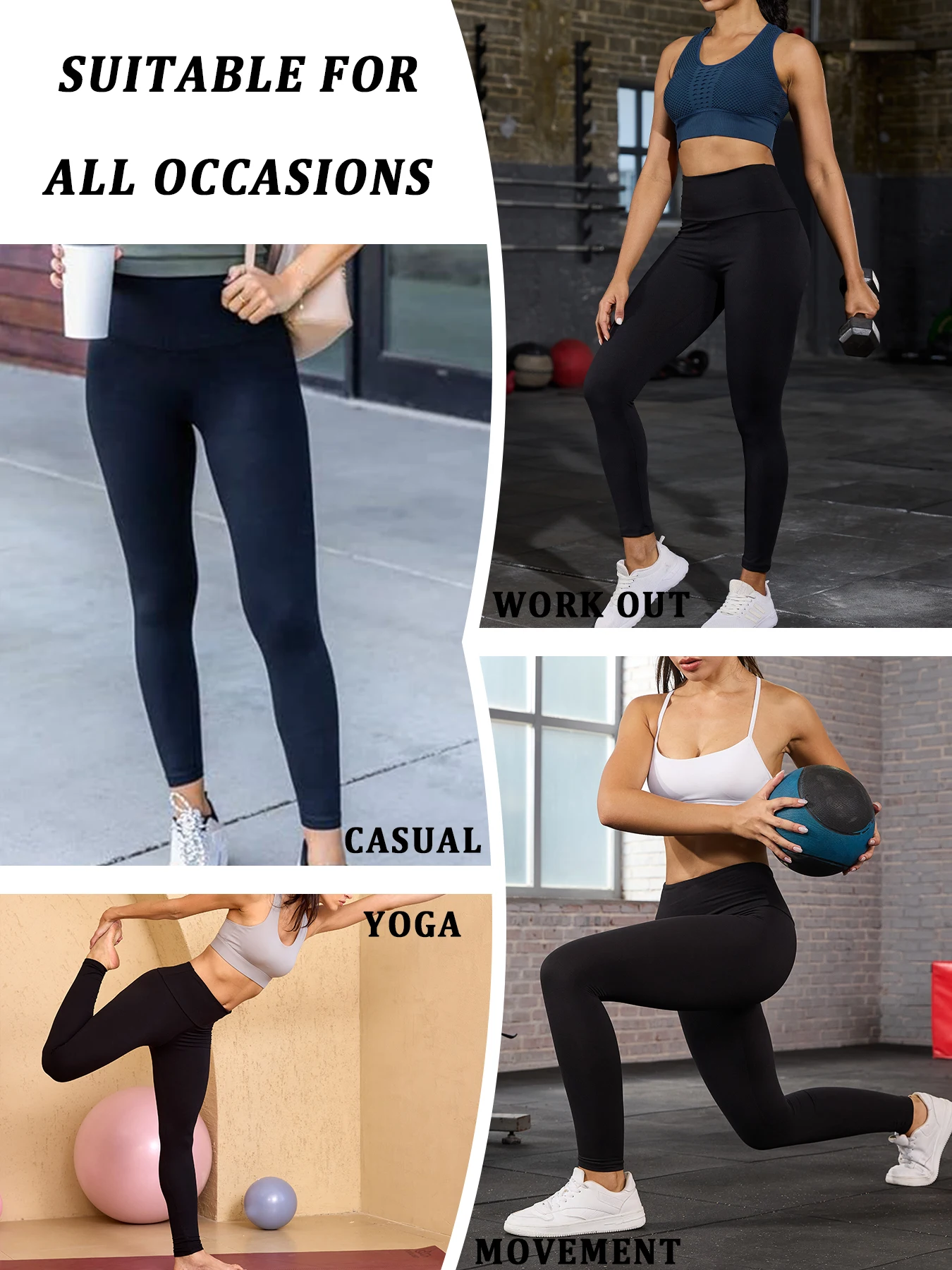 5 قطع من سراويل الضيقة النسائية فائقة النعومة عالية الخصر للتحكم في البطن واليوجا والجري الرياضية واللياقة البدنية #3