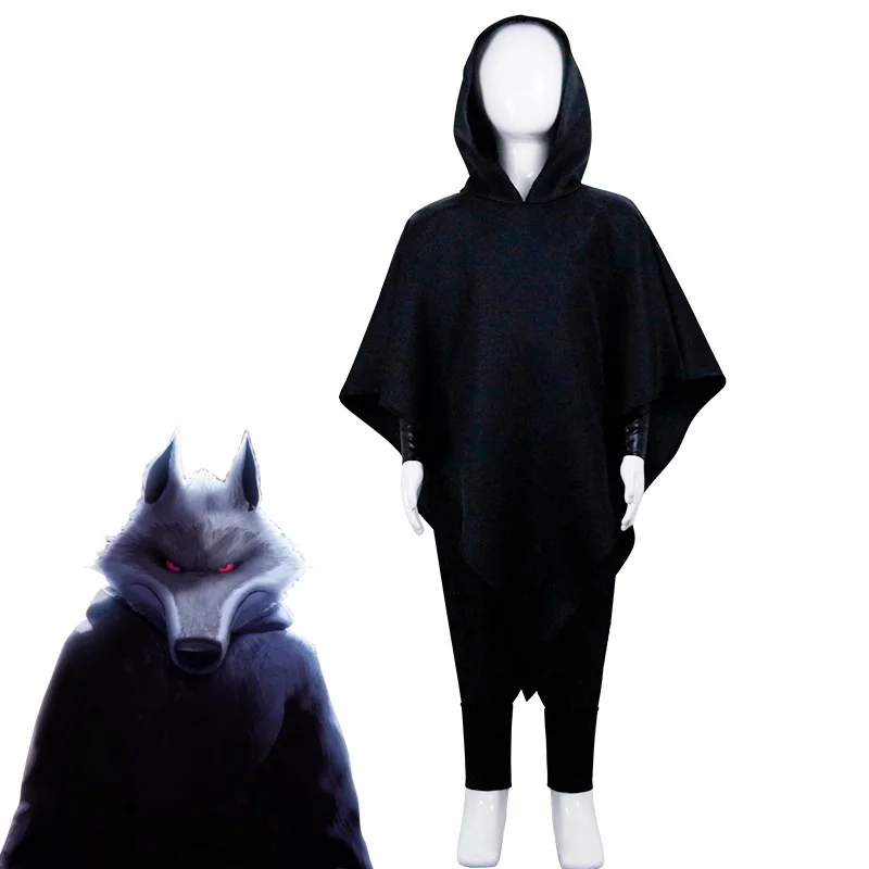 Kater in Stiefeln Cosplay Tod Wolf Kostüm schwarz Hoodie Umhang Hosen Halloween Karneval Party Outfits