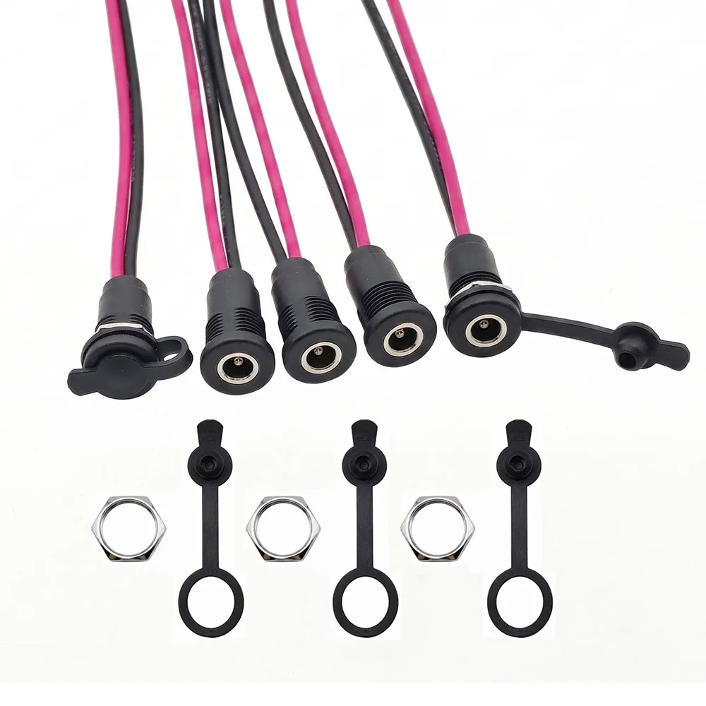 DC 5.5mm X 2.1mm DC Power Jack Female Socket Waterproof Connector Adapter with 20AWG Wire Cable for DIY Battery Charging Ports