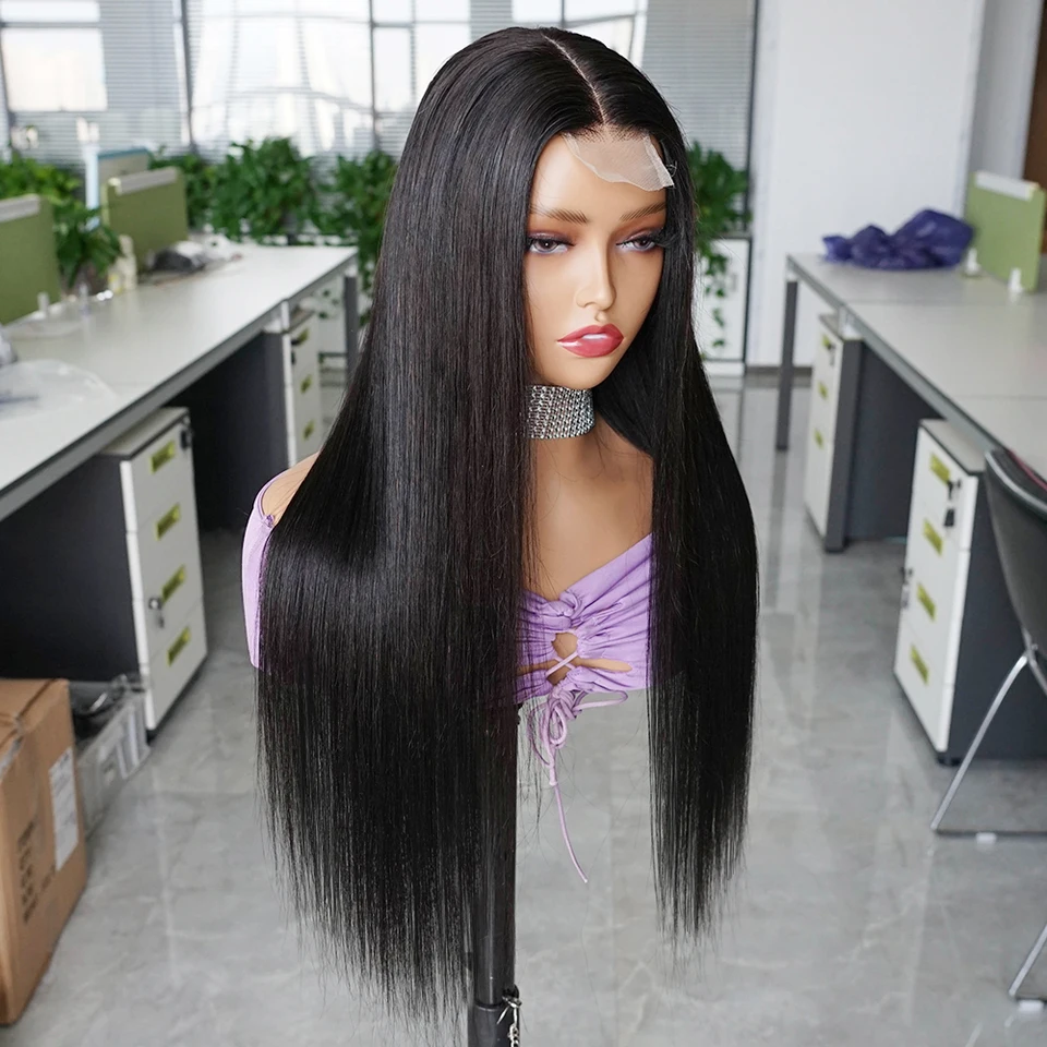 KissHair Peluca con Lace 2x6, Densidad 250%, Cabello Humano Brasileño Remy, Liso Sedoso, Cierre Kim 2x6, Raya al Medio Profunda 4